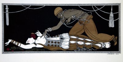 シリーズ「ヴァスラフ・ニジンスキーのダンスのデザイン」（1889-1950）からのシェヘラザード。 ジョルジュ・バルビエ (1882-1932)、ポショワール版画 作： Georges Barbier
