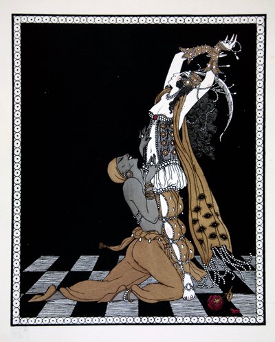 シリーズ「ヴァスラフ・ニジンスキーのダンスのデザイン」（1889-1950）からのシェヘラザード。 ジョルジュ・バルビエ (1882-1932)、ポショワール版画 作： Georges Barbier