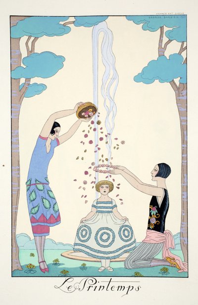 春、「ファルバラスとファンフルーシェ、現在、過去、未来のモードの年鑑」より 作： Georges Barbier