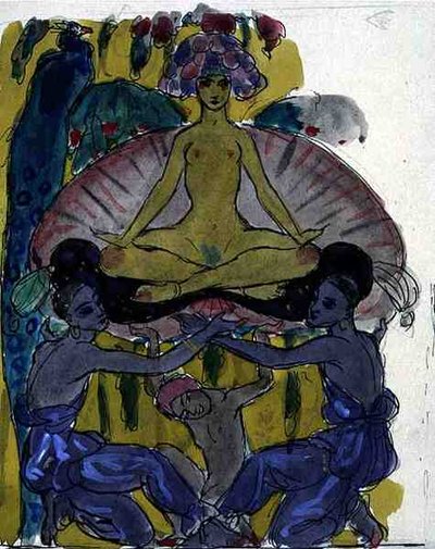 ビーナスの誕生のための習作（紙にインクと水彩）（133205を参照） 作： Georges Barbier