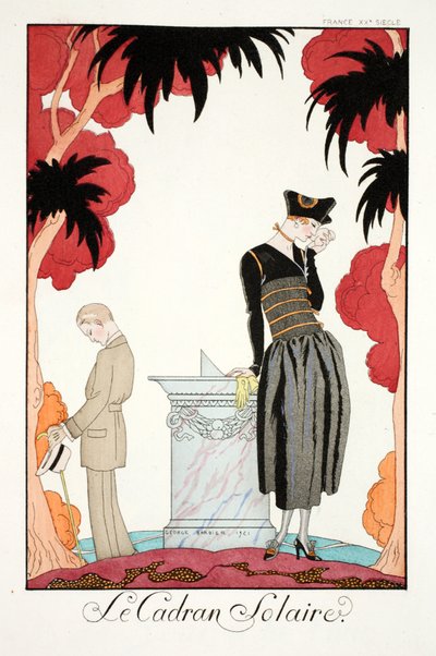 日時計、「ファルバラスとファンフルーシュ、現在、過去、未来のモードの年鑑」より 作： Georges Barbier