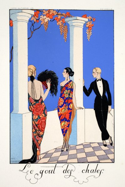 ショールの味、「ファルバラとファンフルーシェ、現在、過去、未来のモードの年鑑」より 作： Georges Barbier