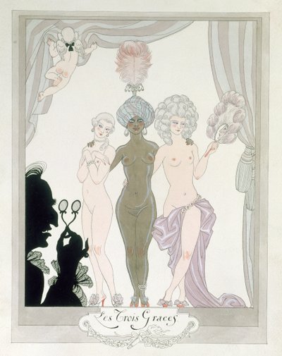 三美神 (紙にペン、インク、水彩) 作： Georges Barbier