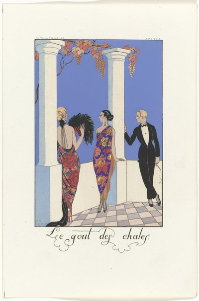 シリーズ「Falbalas and Fanfreluches」のショールのファッション 作： Georges Barbier