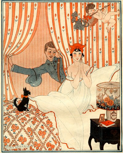 予定外の帰国…または目覚まし時計 - la Vie Parisienneのイラスト 作： Georges Barbier