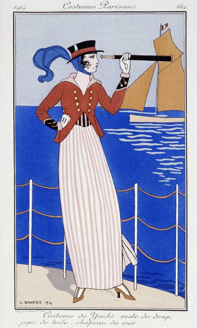 ヨットスーツを着て長い目で見ている女性 - ファッション1914 作： Georges Barbier