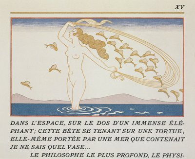 水の中を歩く女性、1923年に出版されたポール・ヴァレリー（1871-1945）による「Les Mythes」のイラスト（pochoir print） 作： Georges Barbier