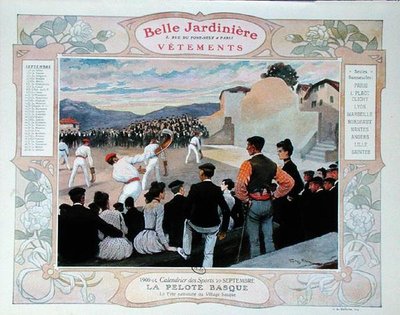 バスク地方のペロタ、洋服店「La Belle Jardiniere」のカレンダーの9月のイラスト。 作： Georges Bertin Scott