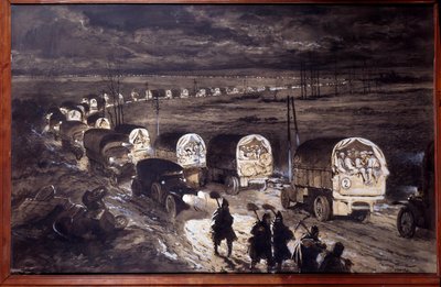 第一次世界大戦（1914-1918）。"ヴェルダンの聖なる道" 水彩画 ジョルジュ・ベルタン・スコット（1873-1942） dit Scott de Plagnolles.1916年3月日 0.7x1.1 m パリ、軍隊博物館 作： Georges Bertin Scott