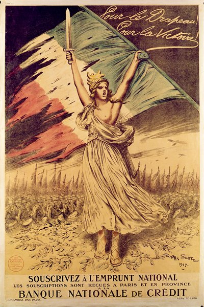 1917年の戦争債の購入を奨励するフランスの第一次世界大戦のポスター 作： Georges Bertin Scott