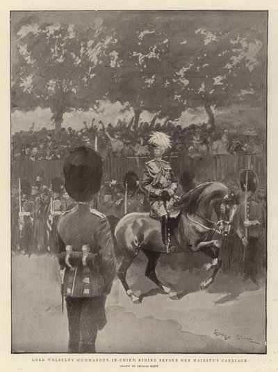 ウォルセリー卿（司令官）陛下の馬車の前に乗って 作： Georges Bertin Scott