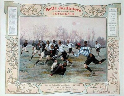 ラグビー、洋服店「La Belle Jardiniere」のカレンダーの2月のイラスト 作： Georges Bertin Scott