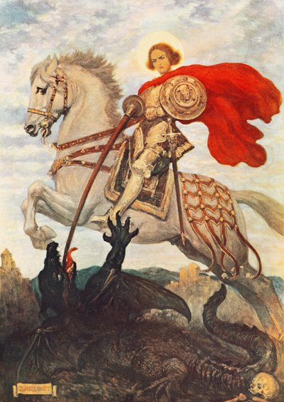 セント・ジョージとドラゴン（カラーリトグラフ） 作： Georges Bertin Scott