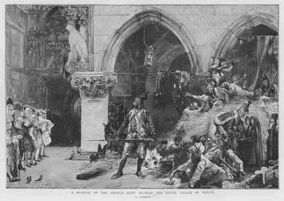 ヴェネツィアのドージェ宮殿の外に陣取るフランス兵（フランス革命戦争 作： Georges Clairin