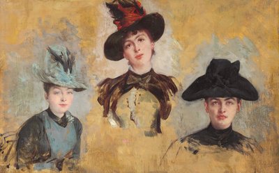 帽子をかぶった3人の女性。帽子をかぶった3人の女性（1880年） 作： Georges Clairin