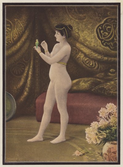 お気に入りの、ペットの鳥を飼っている女性 (色リソ) 作： Georges Croegaert
