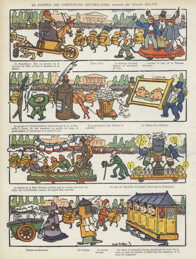 共和党機関の行列。ル・リールのイラスト 作： Georges Delaw