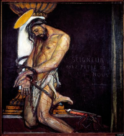 ジョルジュ・デヴァリエール (1861-1950) による柱の絵を持っているキリスト 1910 年 パリ、国立近代美術館 作： Georges Desvallieres