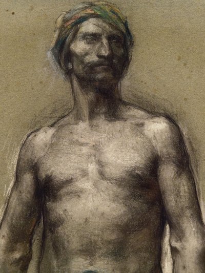 ターバンを巻いた裸の男性の習作（部分）（1888年頃）。 ジョージ・デヴァリエール (1861-1950)。 ダンボール紙にパステル・オン・ペーパー・ロッド・ラミネート。 パリ市立美術館、プパレ。 作： Georges Desvallieres