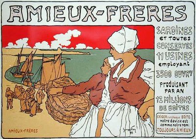イワシと保存食の生産者である「Amieux-Freres」の広告ポスターの複製 作： Georges Fay