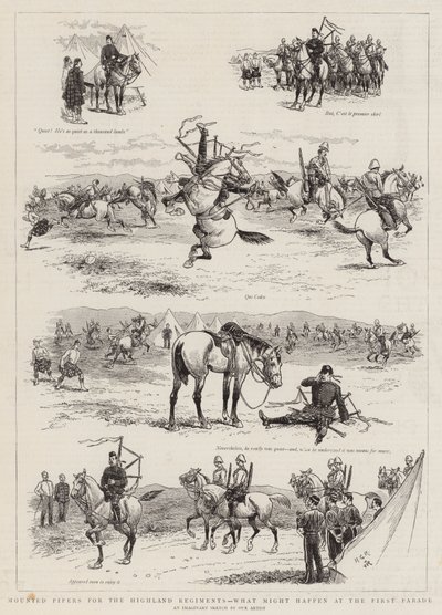 ハイランド連隊のためのマウントされたパイパー、ファーストパレードで何が起こるか 作： Georges Ferdinand Bigot