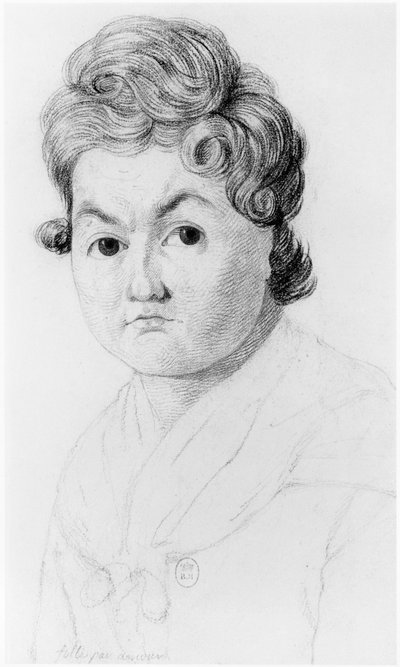愛の狂牛病の女性、ジャンエティエンヌドミニクエスキロール（1772-1840）によるサルペトリエール亡命の狂人学に関する未発表の論文のイラスト、1818年頃 作： Georges Francois Gabriel