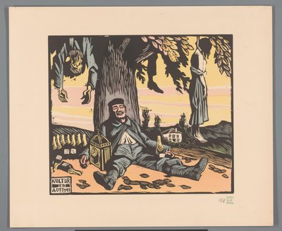 絞首刑にされた人々 と木に横たわっている兵士 Kultur en automne (オブジェクトのタイトル) 作： Georges Hermann Rene Paul