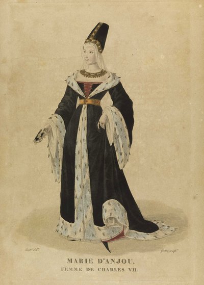 マリー ダンジュー (1404-1463)、フランスの女王 - マリー オブ アンジュー、フランスの女王 - ガティーヌ、ジョルジュ ジャック (1773-1831) - 18 世紀後半。 ●エッチング、水彩 個人蔵 作： Georges Jacques Gatine