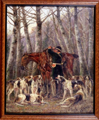 馬狩りで殺された鹿を馬に乗せる - ジョルジュ・ラ・ロック作、1900年頃 作： Georges La Roque