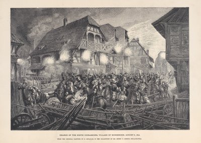 1870 年 8 月 6 日、1874 年から 1900 年、モルスブロンの村、第 9 キュラシエの突撃。 作： Georges Léon Alfred Perrichon