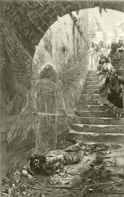 そして彼は男性から追い出され、牛（グラビア）として草を食べました 作： Georges Marie Rochegrosse
