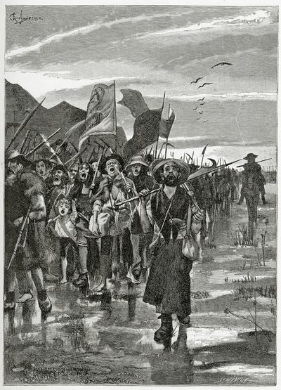 反逆者の急流-アイスランドのハン、19世紀のイラスト（bw彫刻） 作： Georges Marie Rochegrosse