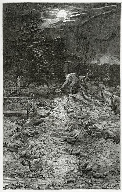 モンマルトル墓地-19世紀のナポレオンルプティのイラスト（bw彫刻） 作： Georges Marie Rochegrosse