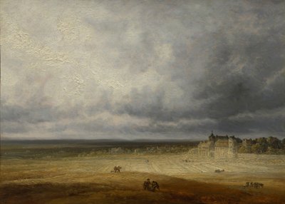 耕地と村のある風景、おそらく1827年以降。 作： Georges Michel