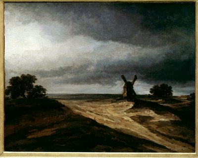 モンマルトル周辺 水車小屋のあるパリの風景 ジョルジュ・ミッシェル（1763-1843）の絵画 18世紀 日0.64 X 0.80 m パリ、ルーヴル美術館 作： Georges Michel