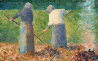モンフェルメイユの干し草作り、c。 1882年。 作： Georges Pierre Seurat