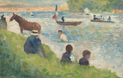 アニエールの入浴者のための馬とボートの研究、1883-1884。 作： Georges Pierre Seurat