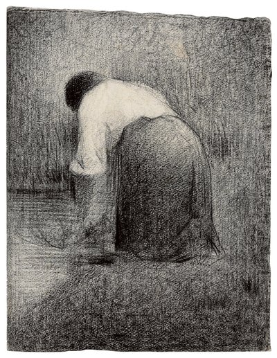 ひざまずく女性;ひざまずく女、1881年頃 作： Georges Pierre Seurat