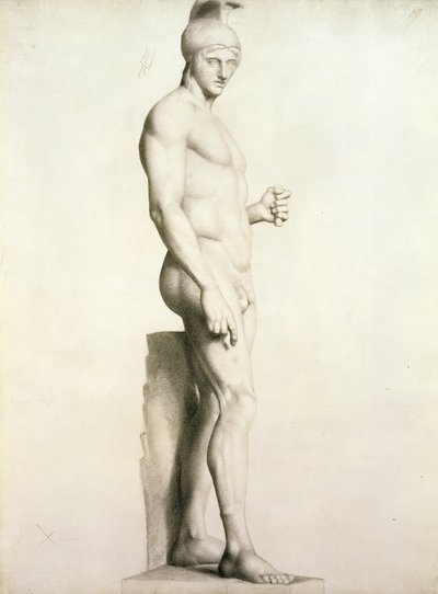 ヘルメットをかぶった戦士の彫刻のプロフィール（p - p） 作： Georges Pierre Seurat