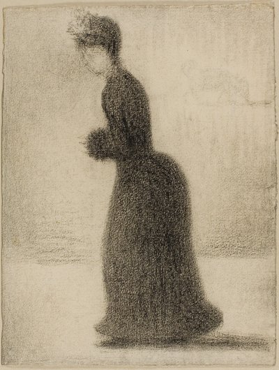 マフを持つ女 1884年頃 （板に紙に黒クレヨン） 作： Georges Pierre Seurat