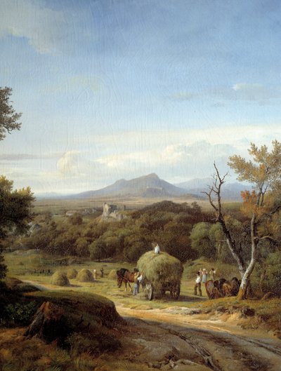 田舎のシーン。 左の詳細。 ジョルジュ・プリウールの絵画（19世紀） 作： Georges Prieur