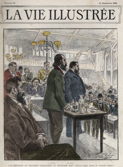 1899年12月にパリで開催された社会主義者団体の総会、ジャピー体育館にて - ジャン・ジャレス（1859-1914）とユージン・フルニエ（1857-1914） ジョルジュ・ルドンによるドローイング - La vie illustree de 1899 作： Georges Redon