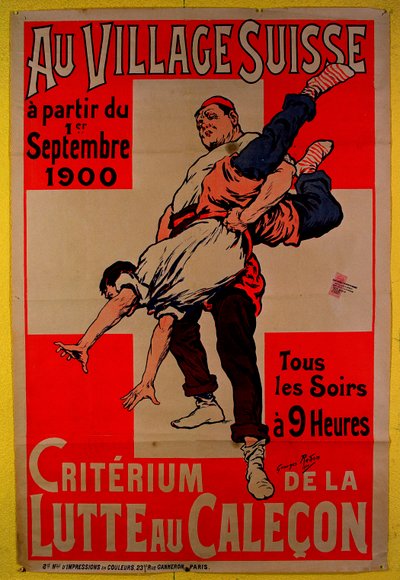 スイスの村でのポスター広告レスリング大会、1900 作： Georges Redon