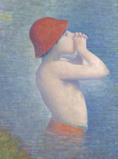アニエールの水浴場の詳細、1884 作： Georges Seurat