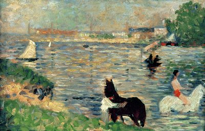 川の中の馬、1883年頃（パネル）（バイニャード研究） 作： Georges Seurat