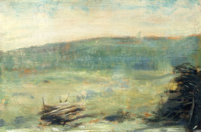 サントゥアンの風景、1878-79（木の上の油） 作： Georges Seurat