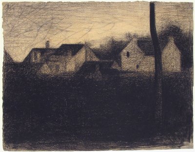 家のある風景、1882〜83年（コンテクレヨン） 作： Georges Seurat