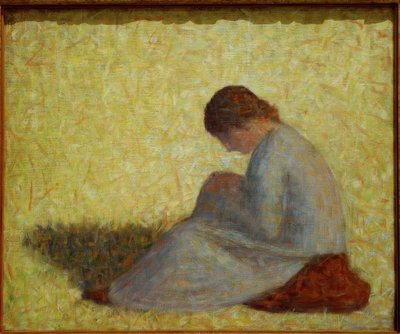 草の中に座っている農民の女性 作： Georges Seurat