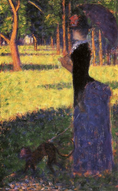 ラグランジャットの研究：猿を持つ女性、1884 作： Georges Seurat