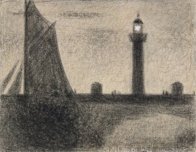 オンフルールの灯台、1886（紙の上にガッシュでコンテクレヨンを高くした） 作： Georges Seurat